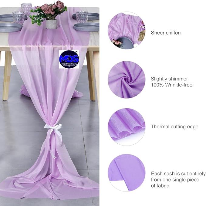MDS Halloween Chiffon Table Runner - 15 Pack, 29 x 170 Inches, 14ft Each - Sheer Spooky Table Runners for Haunted House Parties, Trick-or-Treat Tables, Witchy Décor, Wedding & Events - Orchid