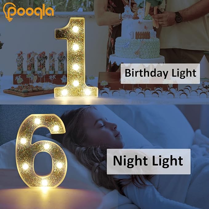 Pooqla Marquee Light up Numbers, Lighted Numbers for 8th Birthday Decorations, Night Light Battery Powered for Silver Party Decorations, Gift for Boys Girls Christmas Wedding Home Room Decoration