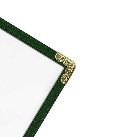 Goodsmart Restaurant Menu Covers – 25 Pack Green 6-View Booklet 8.5" x 14", Side-Loading Vinyl & Plastic Menu Holders, Clear Menu Sleeves, Leather-Style Café Covers with Gold Corners