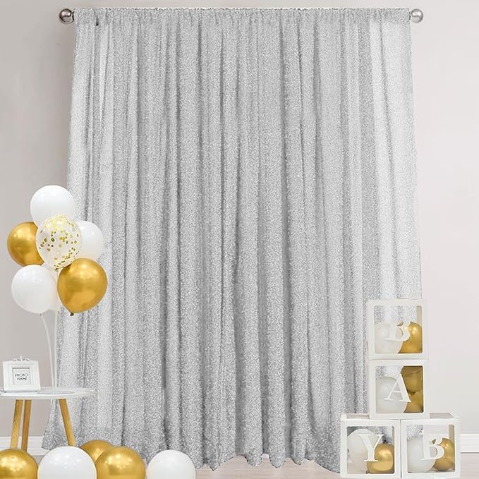 10FT x10FT Silver Metallic Spandex Backdrop, 1 Panel Glitter Sheer Photography Background, Stretchy Spandex Fabric for Wedding, Party, Baby Shower, Photo Booth Decor