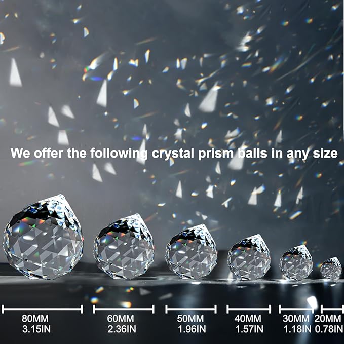 MerryNine 2 Pack Crystal Ball Prism Sun Shine Catcher Rainbow Pendants Maker, Hanging Crystals Prisms for Windows, for Feng Shui, for Gift (Clear) (50mm/2.0")