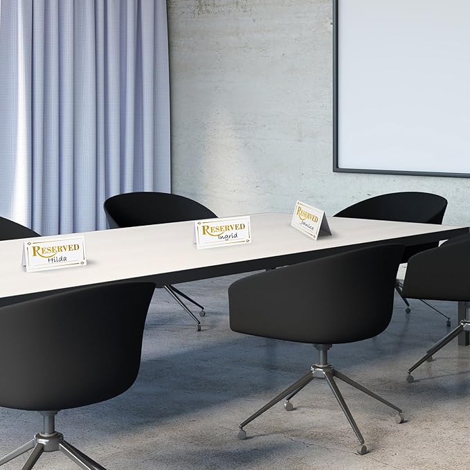 300 Pcs Paper Table Reserved Sign with Name Line Reserved Seating Signs Bulk Double Sided Signs for Reserving Seats Restaurant Wedding Reception Church Board Business Meeting (White Gold)