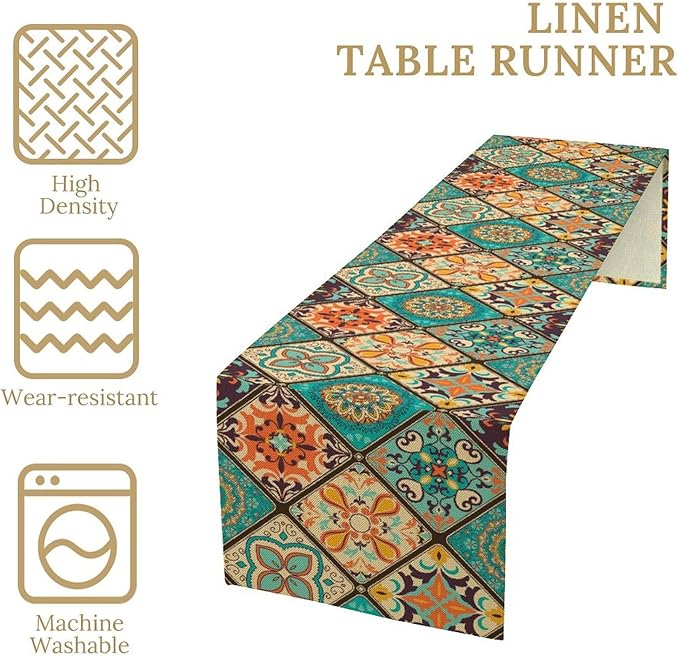 Boho Floral Table Runner,Vintage Bohemian Style Table Runner for Kitchen Dining Table Home Party Decoration 13x36 Inch