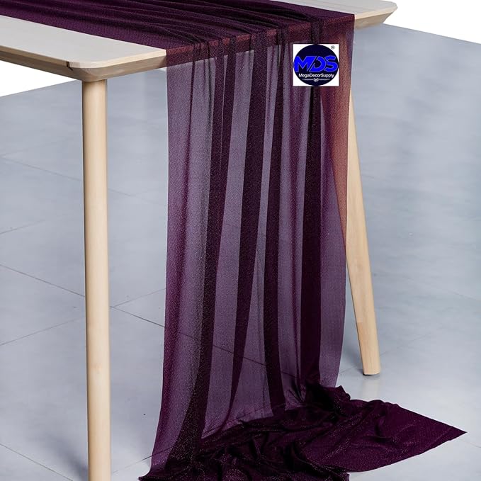 MDS Halloween Chiffon Table Runner - 20 Pack, 29 x 170 Inches, 14ft Each - Sheer Spooky Table Runners for Haunted House Parties, Trick-or-Treat Tables, Witchy Décor, Wedding & Events - Eggplant