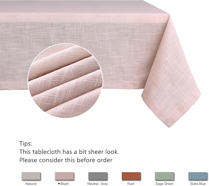 maxmill Lux Faux Linen Tablecloth with Slubby Yarn Textured Weaves Wrinkle Resistant Anti-Shrink Soft Table Cloth for Kitchen Dining Restaurant Tabletop Rectangle 60 x 120 Inch Blush