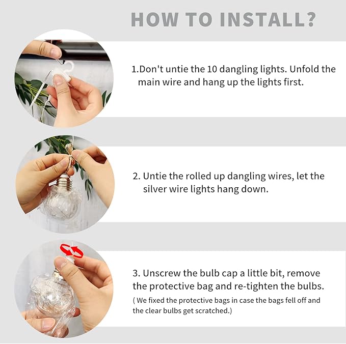 YOLIGHT Wishing Ball Curtain Lights 200 LED Window Curtain String Lights with Remote, USB Battery Powered Twinkle Globe Fairy Lights for Wedding Party Bedroom Halloween Christmas Decoration (White)