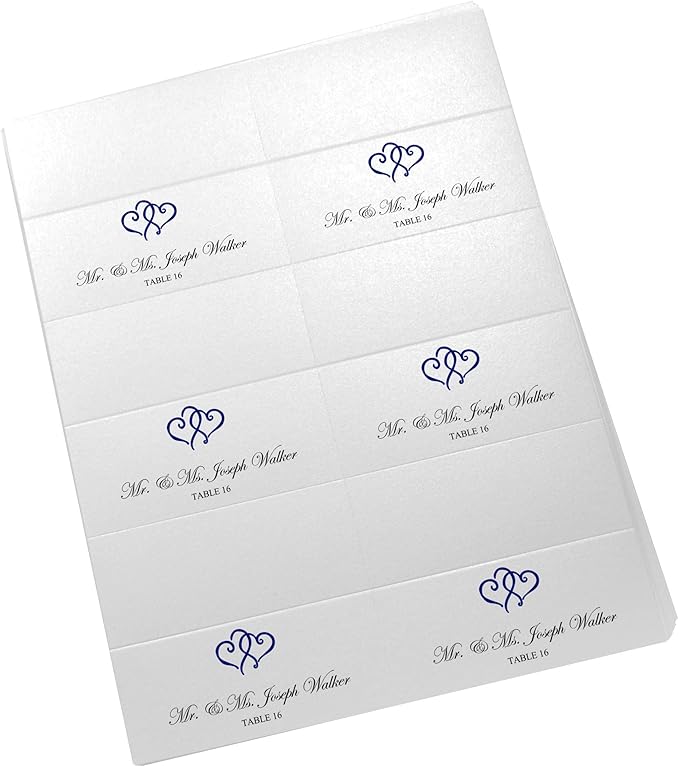 Linked Hearts Printable Place Cards, Navy (Choose Color), Set of 150 (25 Sheets), Laser & Inkjet Printers - Wedding, Party, Dinner, and Special Events - Made in the USA