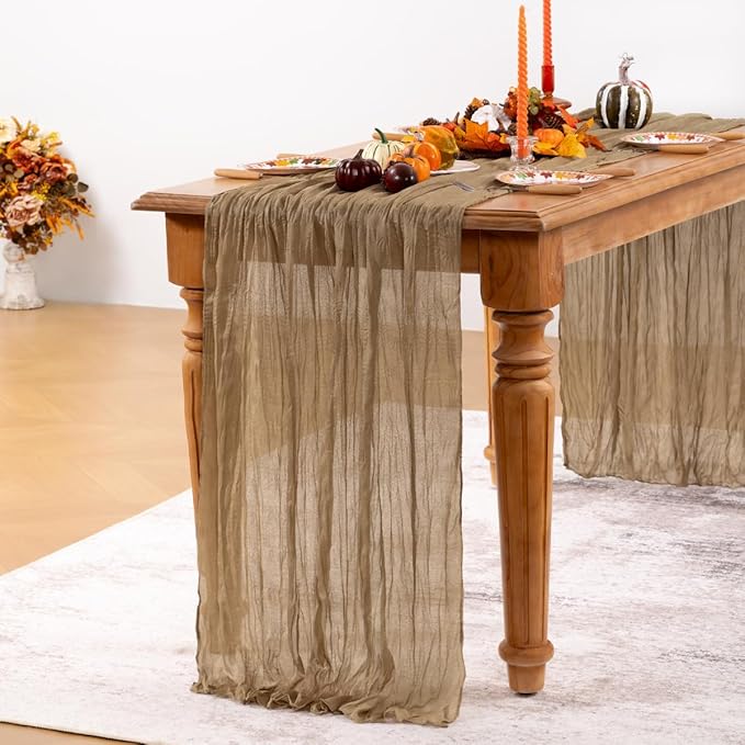 Nude Cheesecloth Table Runner 12 Pack Fall Table Runners Boho Gauze 120 Inches Coffee Cheese Cloth Fall Table Decorations for Thanksgiving Wedding Bridal Baby Shower Tea Party Decor
