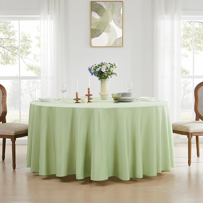 Tablecloths, Round Polyester in Sage Green, 90 Inch Washable