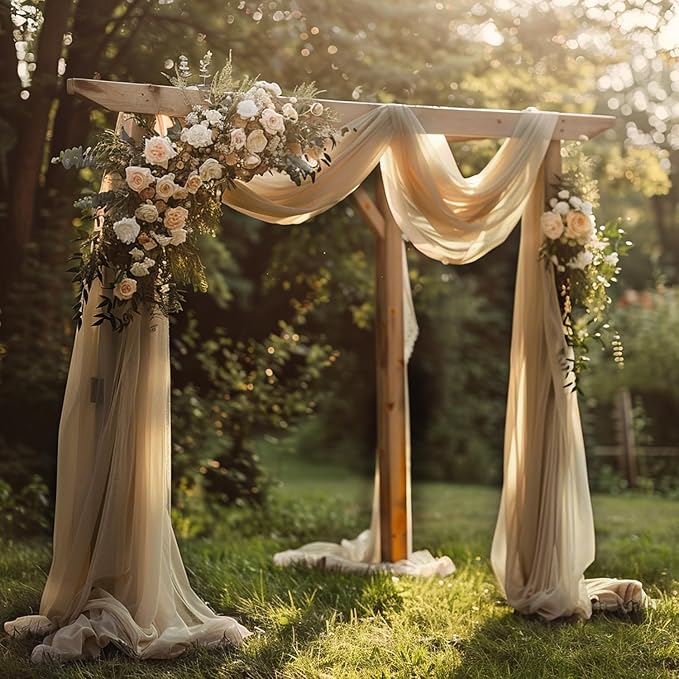 Wokceer Wedding Arch Draping Nude 4 Panels 28.7" x 20FT Sheer Fabric Drapes Backdrop for Ceremony, Birthday Party, Bridal Shower Decoration