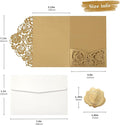 Laser Cut Wedding Invitation Pockets with Envelopes, 50pcs – Gold