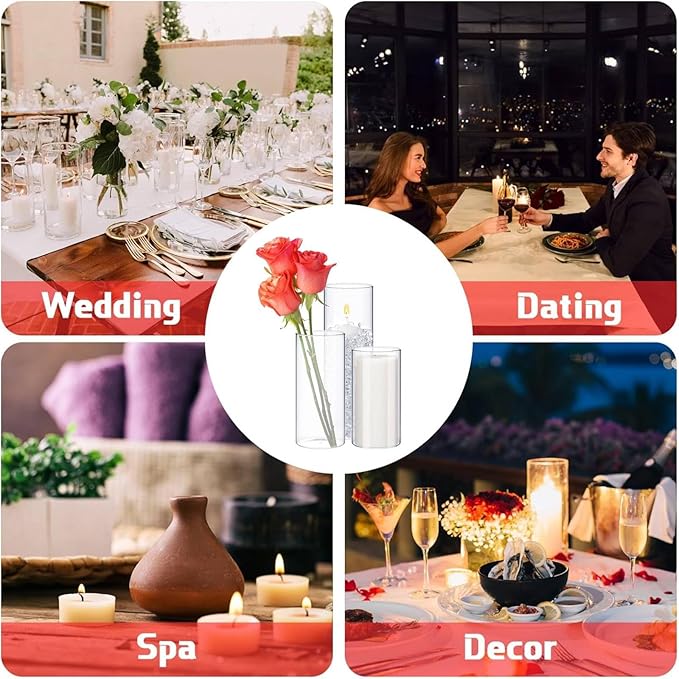 Thin Glass Cylinder Vases 2.5''/3.3'' Diameter 2mm Wall Thickness Clear Flowers Vase Hurricane Floating Candles Holders for Table Centerpieces Wedding Decor(3.3'' X 5.9'',7.9'',9.8'',6 Pcs)