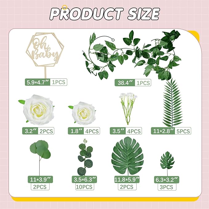 Cake Topper Kit, 34 Pieces, Wood Topper with Silk Roses and Leaves