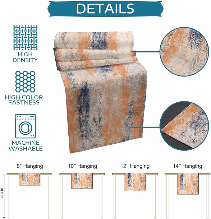 Vintage Oil Painted Cotton Linen Table Runner for Dining Kitchen, Wedding Outdoor Party Tablerunners Decoration, Abstract Modern Orange Minimalist Dresser Scarf Coffee Tablecloth Runners 13x48 Inches