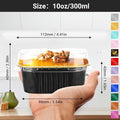 Baking Cups with Lids, 10 oz Square Aluminum, 50 Count in Black and Gold