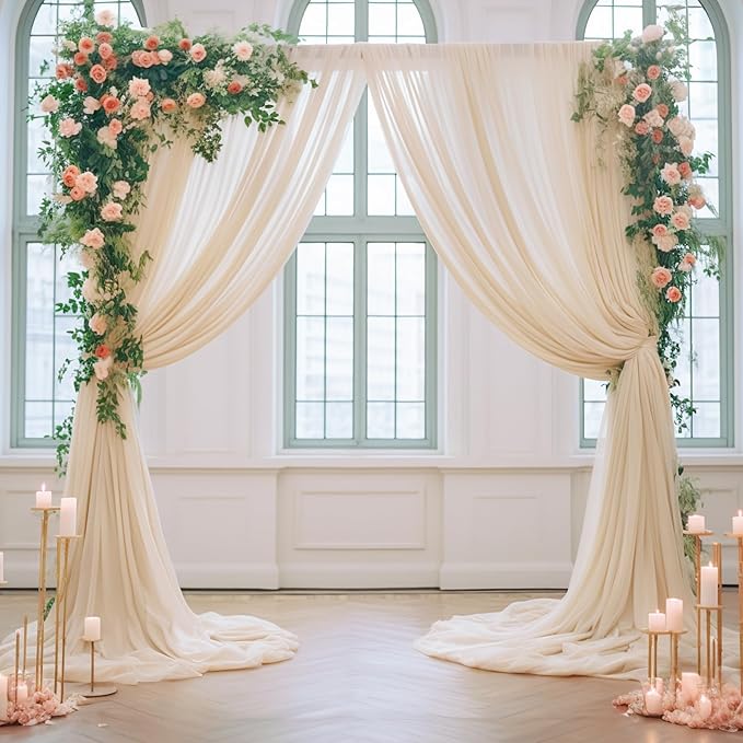 20ft X 10ft Champagne Tulle Backdrop Curtain for Parites, Sheer Backdrop Curtains Fabric Drapes for Wedding Ceremony Arch Party Stage Decorations