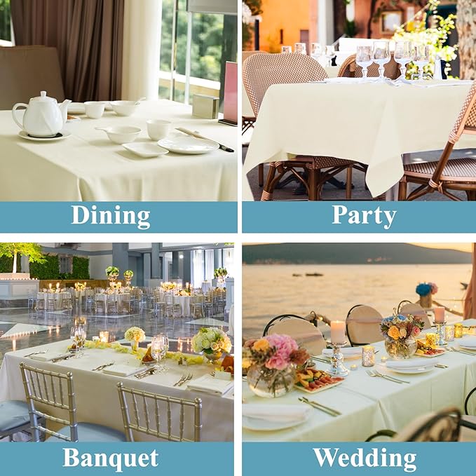 VidaFete Tablecloth 90 * 156inch Rectangle Table Cloth Polyester, Stain Wrinkle Resistant Polyester Dining Table Cover for Kitchen Dinning Party Wedding Rectangular Tabletop Buffet Decoration(Ivory)