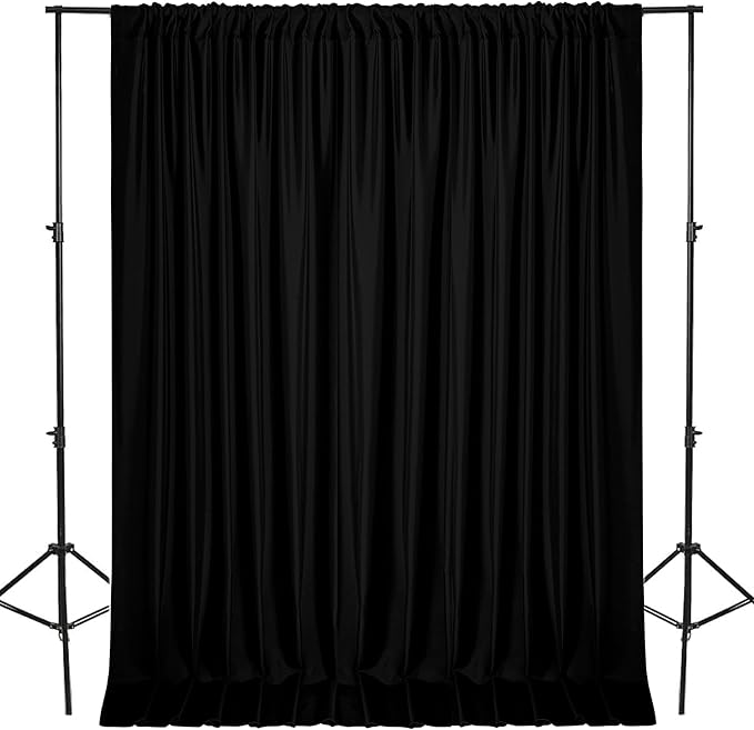 DWCN 10x7 FT Black Backdrop Curtains for Parties, Photography Backdrop Drapes with Rod Pockets for Wedding Decorations Stage Birthday Family Gatherings, 2 Panels 5ft x 7ft