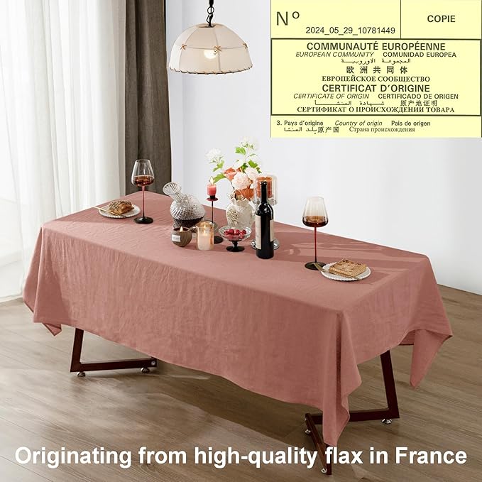 Rectangular Linen Tablecloth in Muddy Pink, 60 x 108 Inch, 100% Linen