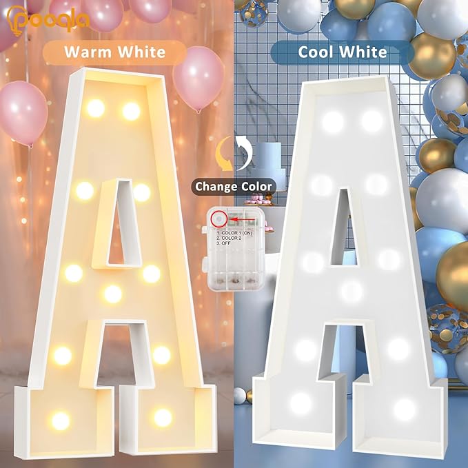 Decorations: 4 FT Light Up Mosaic Marquee Letter W, Warm or Cool White
