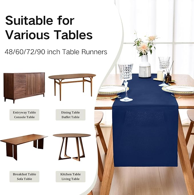 Farmhouse Navy Blue Table Runner Dining Table Runners 90 Inches Long Coffee Table Runner for Dresser Living Room Bedroom Holiday Party Banquet 12X90 Inch