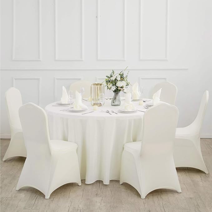 Ascoza 2pack 90 Inch Ivory Round Tablecloth in Polyester Fabric for Wedding/Banquet/Restaurant/Parties