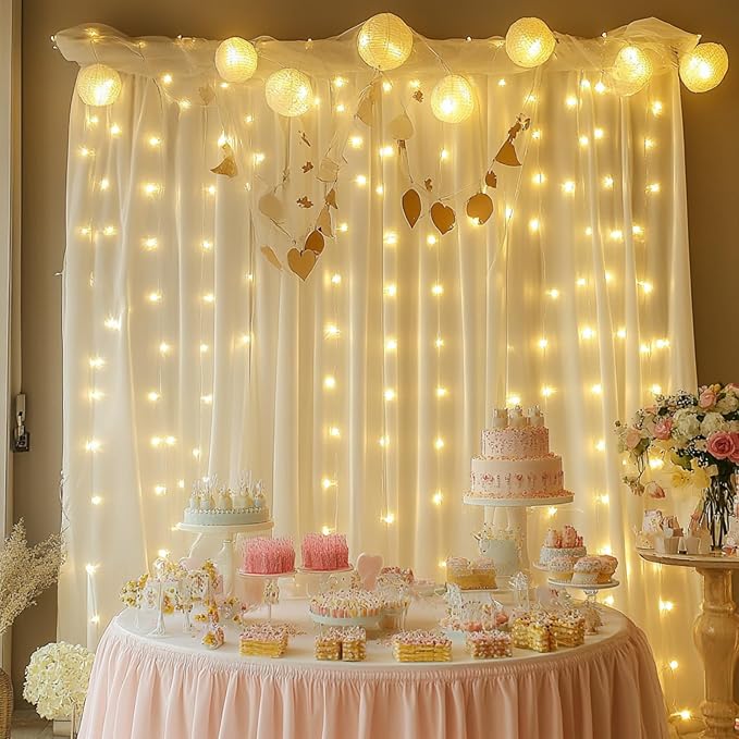 Fairy Curtain Lights, 200 LED Upgraded Tangle-Free Hanging Lights with Remote, USB Plug in String Lights for Bedroom Wall Window Wedding Party Xmas Home Décor - 6.6 x 6.6 Ft, Warm White