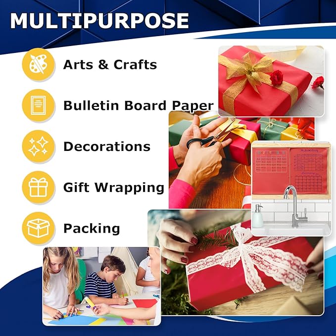 Vanhench 17.5"×963" Red Wrapping Paper Roll for Women Kids, Solid Color Art Kraft Craft Paper for Wedding, Birthday, Mothers Day Gifts, Bouquet Flower Poster Bulletin Board