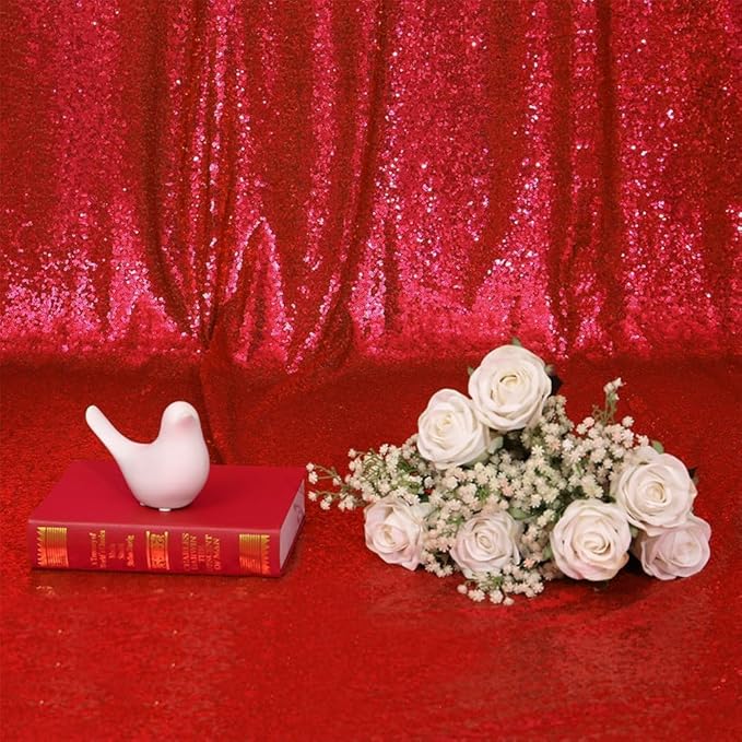 Eternal Beauty Red Sequin Backdrop, 6x6 Ft Glitter Background Curtains for Christmas Shimmer Photography Party Wedding Birthday Back Drop Decor