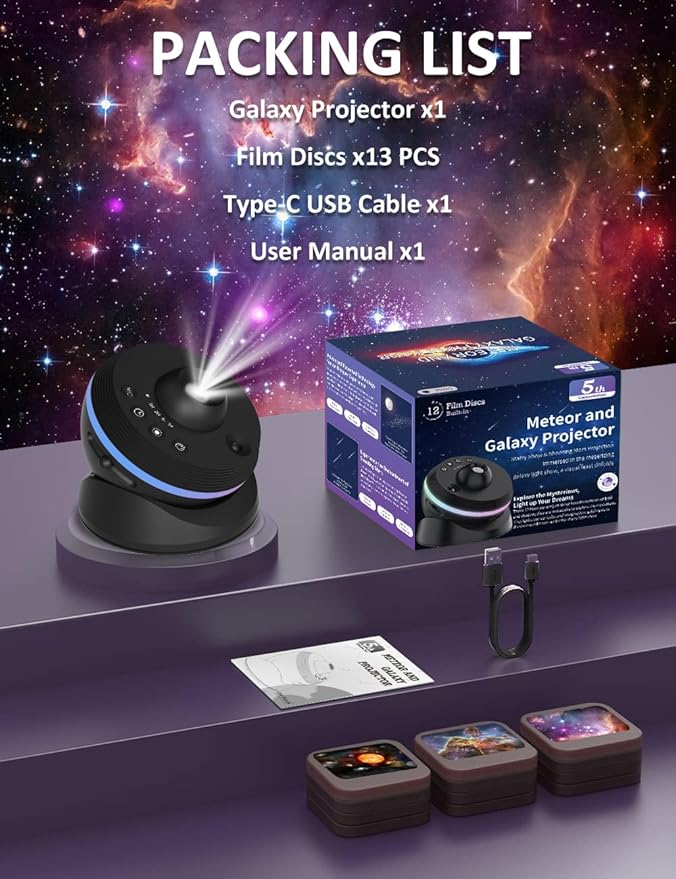 [6th Gen Upgraded] Planetarium Galaxy Projector, 13 in 1 Star Light Projector Starry Sleep Night Light with Dynamic Meteors,360° Rotation Nebula,4K HD&Large Scale Projection for Bedroom Decor，Kids