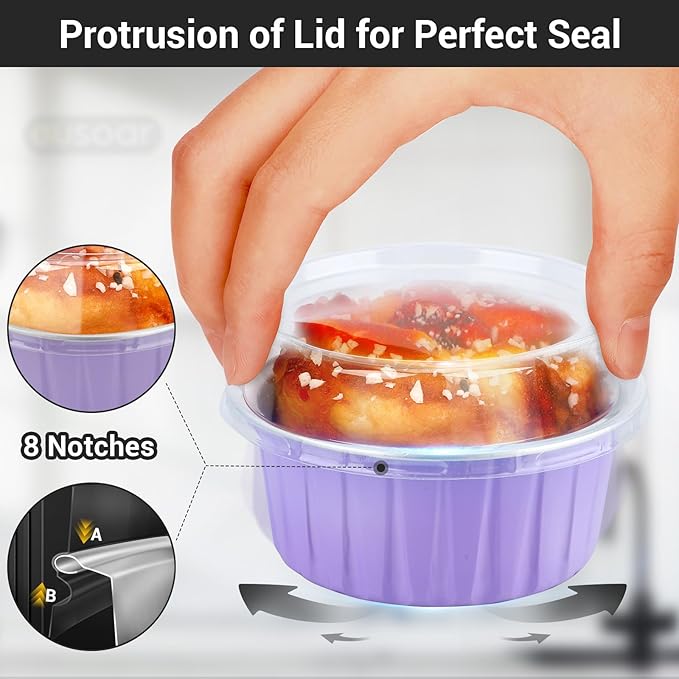 Baking Cups with Clear Lids, 125ml Light Purple Ramekins, 100 Count