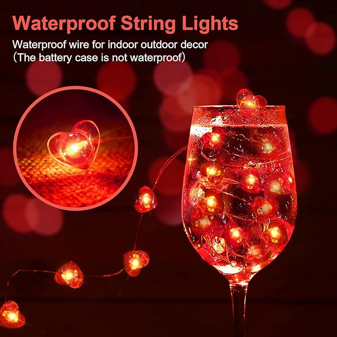 1 Pack Valentine’s Day Red Heart Fairy String Lights 16FT 50 LEDs Valentine's Day Lights Battery Powered Mother Day Decor