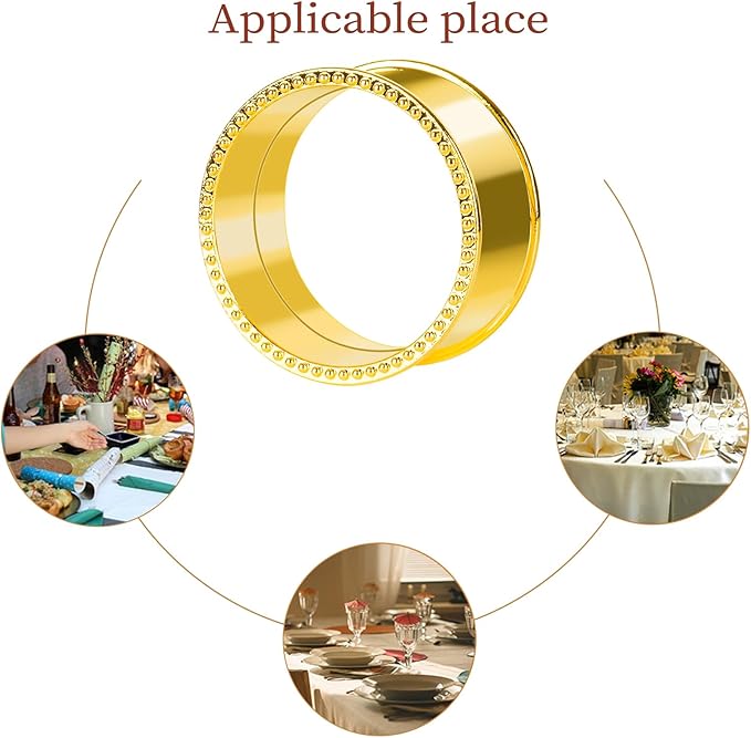 20 Pcs Stainless Steel Bead Side Napkin Rings Delicate Serviette Buckles (Gold)