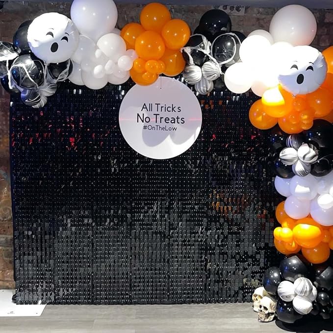 Qcity Black Shimmer Wall Backdrop 24PCS, Black Back Not See-Through Design, Square Sequin Glitter Backdrop Panel, Perfect for Outdoor Events, Birthdays, Wedding and Party Decoration