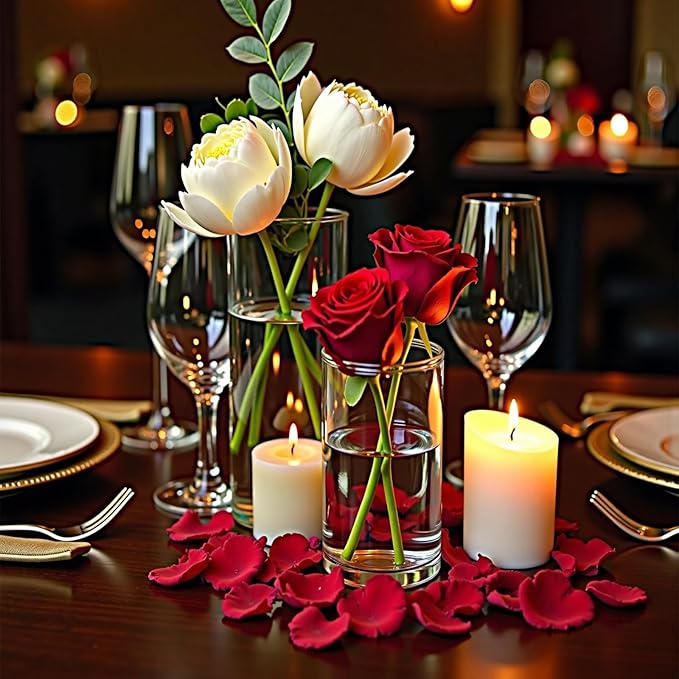 Glass Cylinder Vases, 8 Pieces in 4 Sizes, Clear Borosilicate