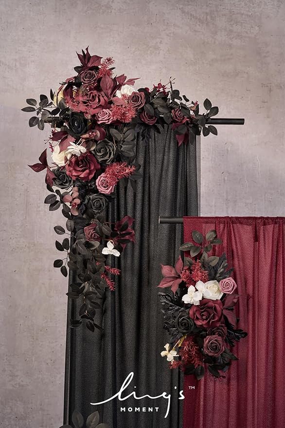 Artificial Flower Arch Decor Set in Black and Burgundy, 4-Piece