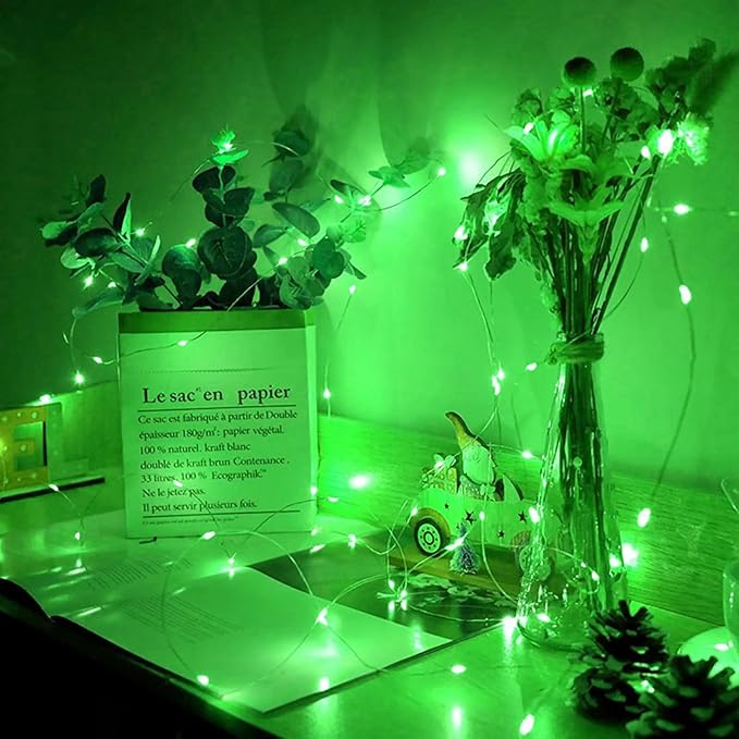 Green Fairy Lights 100 Pack 7Ft 20 LED Twinkle String Lights 3 Modes Battery Operated Waterproof Firefly Starry for Mason Jar Party Wedding Christmas Valentines Day Table Centerpieces