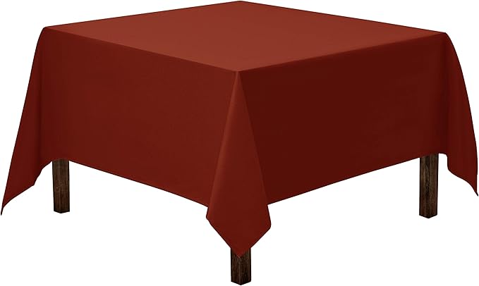 Gee Di Moda Square Tablecloth - 85 x 85 Inch Burnt Orange Table Cloth for Large Square or Round Tables - Heavy Duty Washable Fabric - for Buffet Table, Holiday Party, Dinner, Wedding & Baby Shower