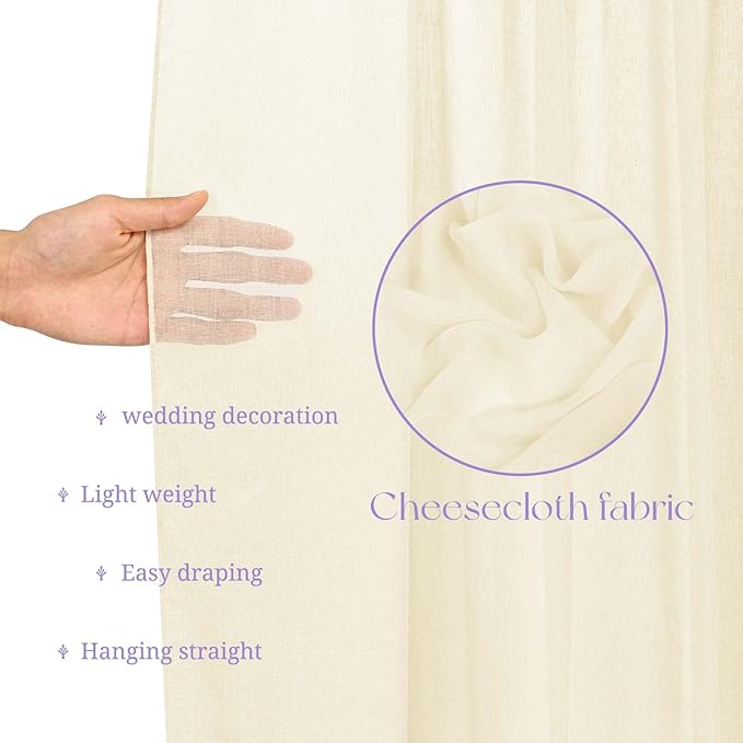 6 Panels Ivory Ceiling Drapes for Wedding, 5ftx15ft Ceiling Drapes Cheesecloth Sheer Fabric Curtain Wedding Arch Draping Fabric Romantic Ceiling Decorations for Weddings Party Ceremony Stage