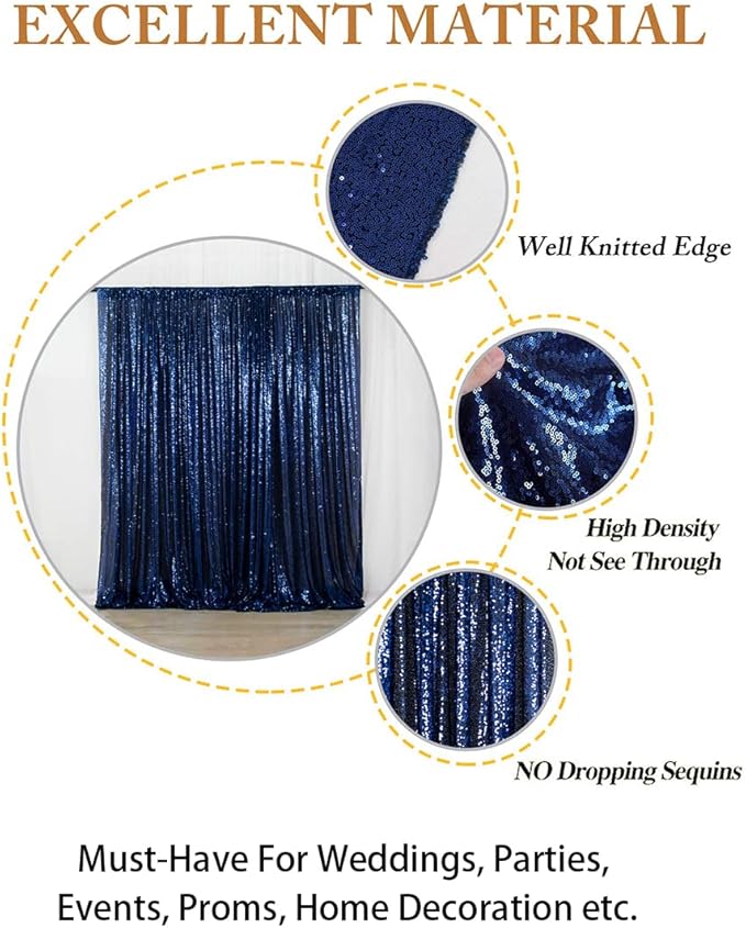 ShinyBeauty Sequin Backdrop 7FTx7FT Navy Blue Sequin Fabric Drapes Sparkle Backdrop for Photoshoot & Birthday Party