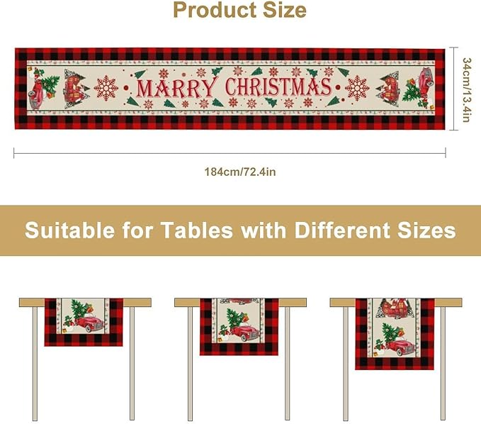 Merry Christmas Table Runner,Winter Xmas Holiday Table Cloth Kitchen Dining Table Decoration for Home Party Decor 13x70 Inch