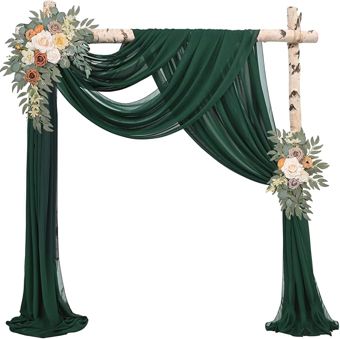 Wedding Arch Drape Fabric, 4 Emerald Green Chiffon Panels, 20 Ft Long