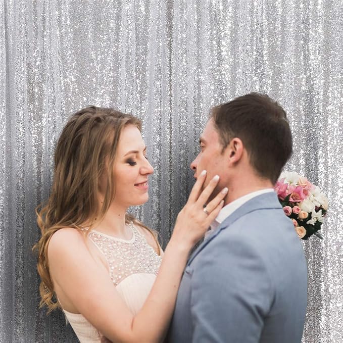 Eternal Beauty Silver Sequin Backdrop, 7x7 Ft Glitter Background Curtains for Shimmer Photography Party Wedding Birthday Back Drop Decor
