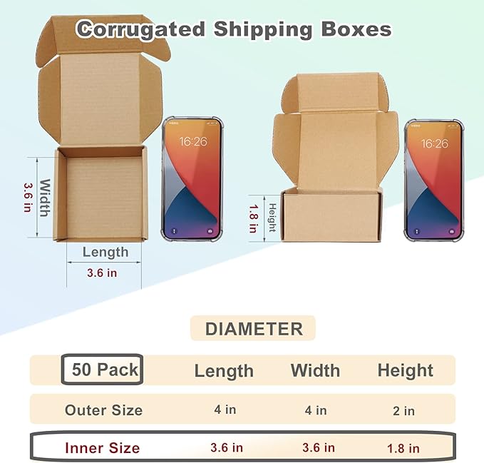 MEBRUDY 4x4x2 Inches Shipping Boxes Pack of 50, Small Corrugated Cardboard Box for Mailing Packing Literature Mailer