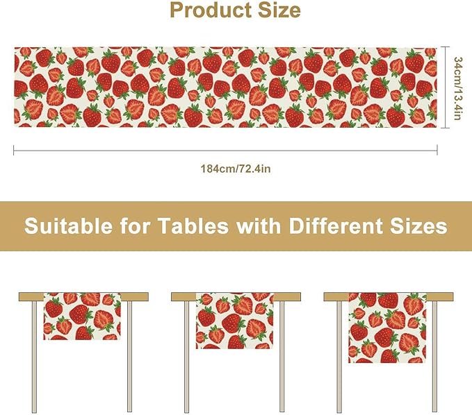 Strawberry Table Runner,Spring Summer Fruit Print Table Runner for Kitchen Dining Table Home Party Decoration 13x108 Inch