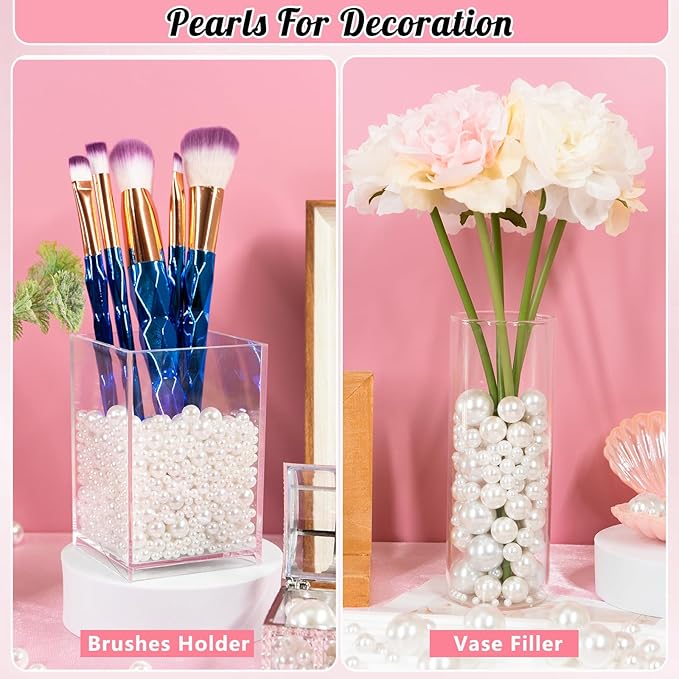 300Pcs Pearl Vase Filler, Ivory No Hole Faux Pearl Beads for Centerpieces Vases, Candle Centerpieces, Wedding Birthday Party Home Decor 8/10/14/20mm