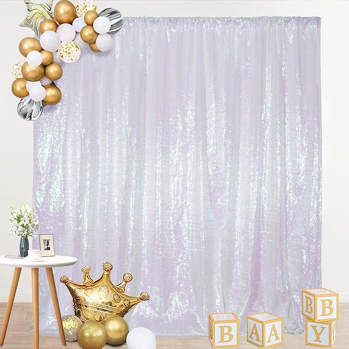 SquarePie Sequin Backdrop Curtain Not See Through Thick Glitter Background for Party 10FT x 10FT Iridescent