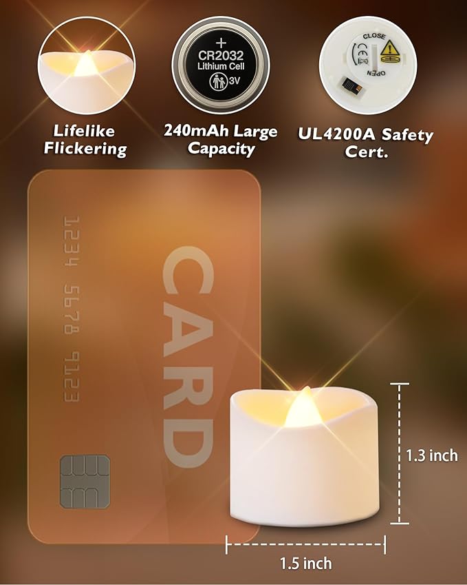 Homemory 12Pcs Flickering Flameless Candle Battery Operated, 200+Hours Fake Electric LED Tea Lights for Votive, Centerpiece Table Decorations, Wedding, Aniversary, Halloween, Christmas