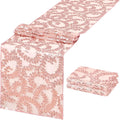 Sequin Table Runners 2 Pieces Rose Gold Flower Table Runners 12x72 Inch Glitter Dining Table Cover for Party Wedding Birthday Reception Banquet Decoration Spring Party Chair Sashes