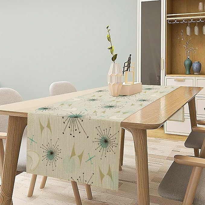 Mid Century Table Runner, Flag Retro Atomic Starburst 1950s Abstract Geometric Space Tabletop Decoration for Home Kitchen Restaurant Table Flag 13x90 Inch
